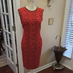 PHILOSOPHY Elegant Red Black Sleeveless Dress Pucker fabric Fitted Sz Small EUC…